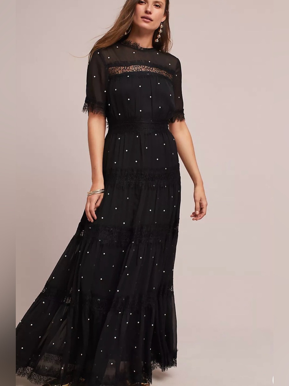 Anthropologie Ranna Gill Opening Night Dress Black Tiered 8